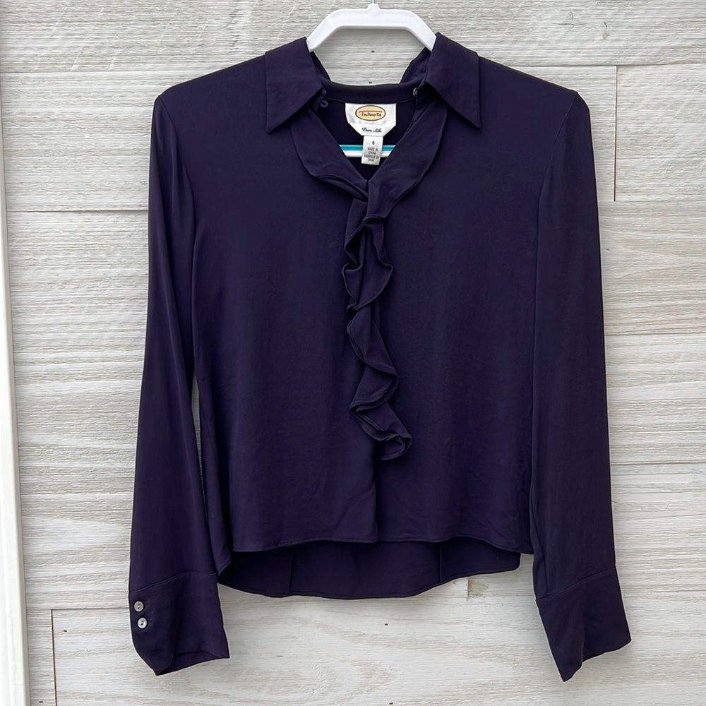 Talbots Pure Silk dress shirt long sleeve blouse Deep Purple